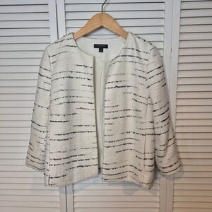 Ann Taylor Textured‎ Tweed Jacket Open Front Blazer Career Petite 12P